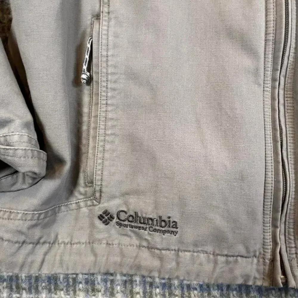 Vintage Columbia Utility Canvas Zip-Up Jacket Workwear 90s Sage Green Cotton